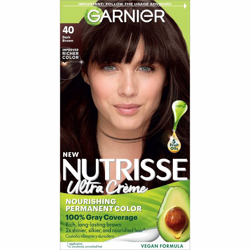 slide 1 of 7, Garnier Nutrisse Nourishing Permanent Hair Color Creme - 40 Dark Brown, 1 ct