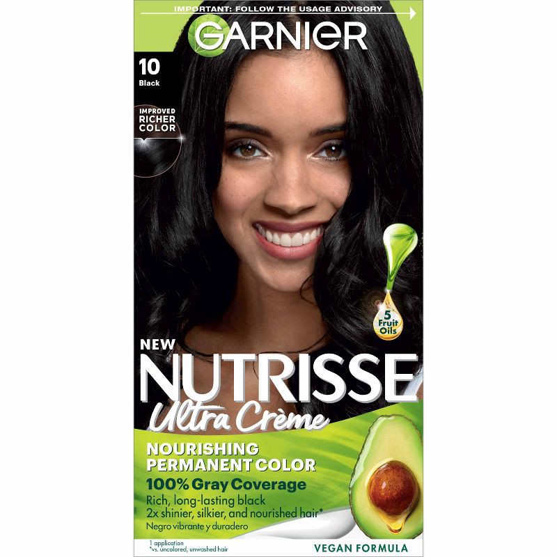 slide 1 of 9, Garnier Nutrisse Nourishing Permanent Hair Color Creme - 10 Black, 1 ct