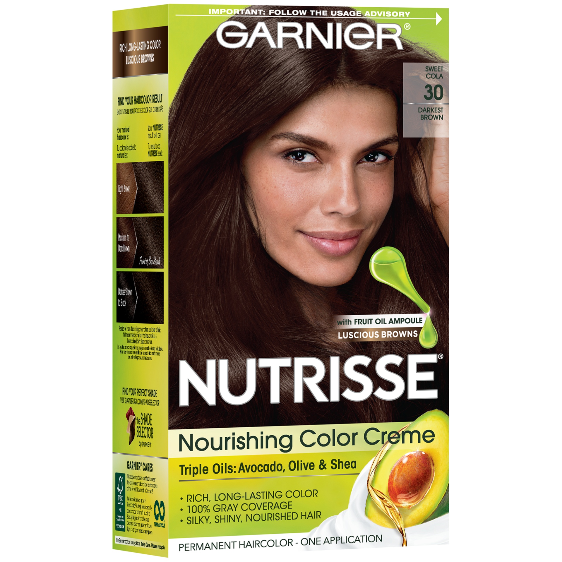 slide 4 of 8, Garnier Nutrisse Nourishing Color Creme 30 Darkest Brown, 1 kit