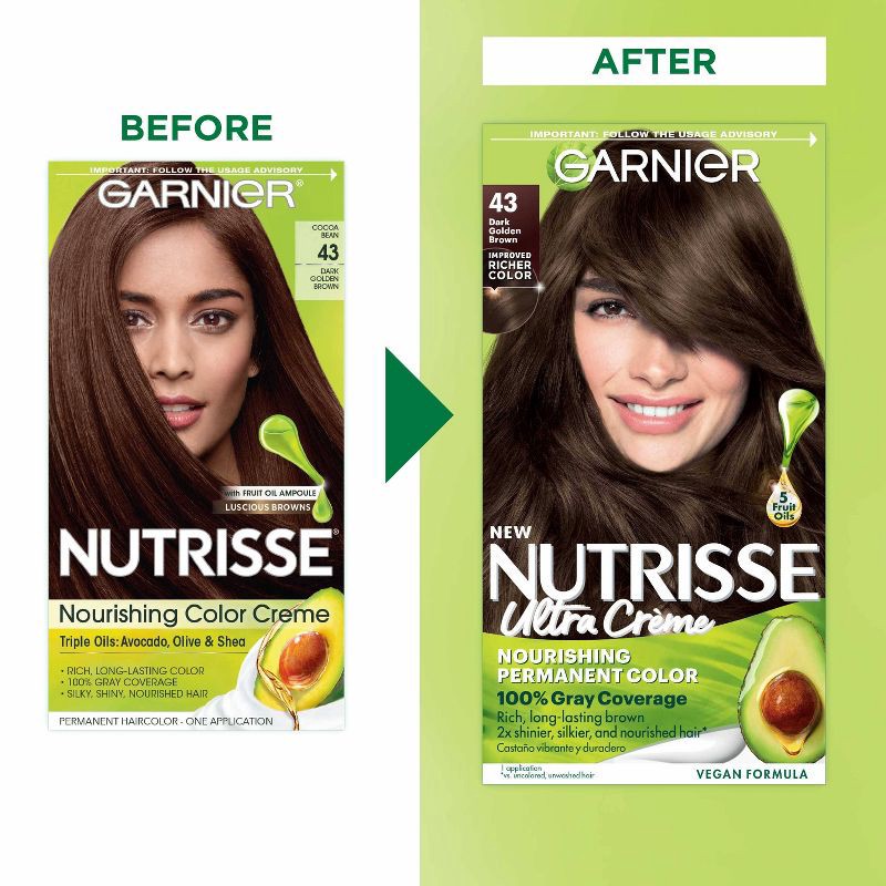 slide 9 of 9, Garnier Nutrisse Nourishing Permanent Hair Color Creme - 43 Dark Golden Brown, 1 ct