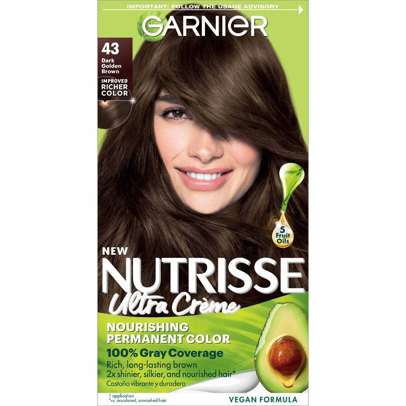 slide 1 of 9, Garnier Nutrisse Nourishing Permanent Hair Color Creme - 43 Dark Golden Brown, 1 ct