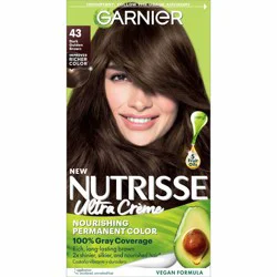 Garnier Nutrisse Nourishing Permanent Hair Color Creme - 43 Dark Golden Brown: Aluminum-Free, Vegan, Includes Gloves