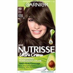 Garnier Nutrisse Nourishing Permanent Hair Color Creme - 43 Dark Golden Brown: Aluminum-Free, Vegan, Includes Gloves