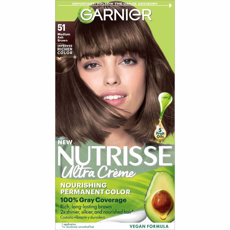 slide 1 of 9, Garnier Nutrisse Nourishing Permanent Hair Color Creme - 51 Medium Ash Brown, 1 ct