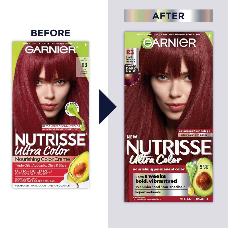 slide 12 of 14, Garnier Nutrisse Ultra Color Nourishing Color Creme - R3 Light Intense Auburn, 1 ct