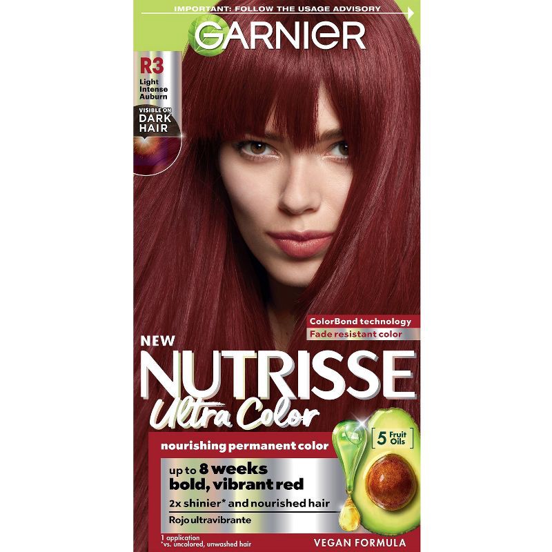 slide 1 of 14, Garnier Nutrisse Ultra Color Nourishing Color Creme - R3 Light Intense Auburn, 1 ct