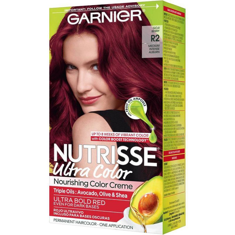 slide 8 of 10, Garnier Nutrisse Ultra Color Nourishing Color Creme - R2 Medium Intense Auburn, 1 ct
