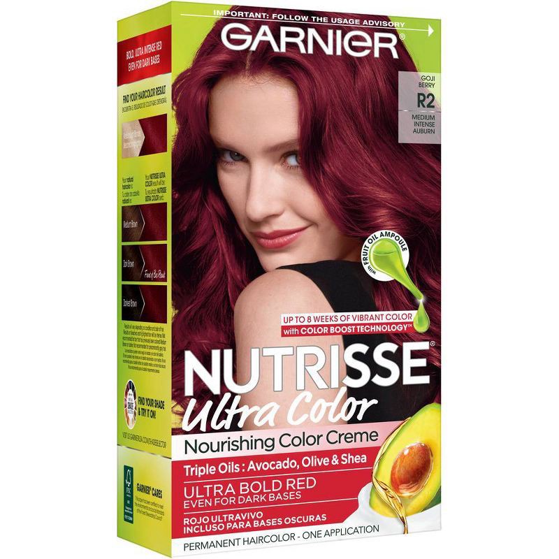 slide 9 of 10, Garnier Nutrisse Ultra Color Nourishing Color Creme - R2 Medium Intense Auburn, 1 ct