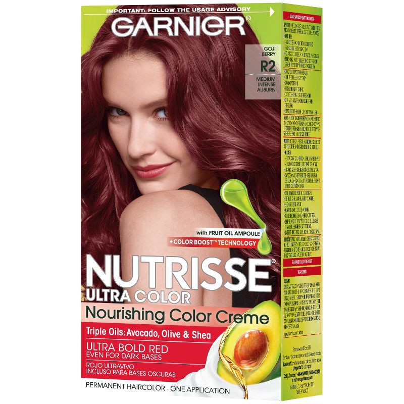 slide 10 of 10, Garnier Nutrisse Ultra Color Nourishing Color Creme - R2 Medium Intense Auburn, 1 ct