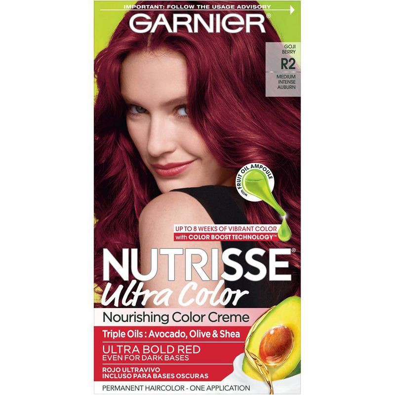 slide 1 of 10, Garnier Nutrisse Ultra Color Nourishing Color Creme - R2 Medium Intense Auburn, 1 ct