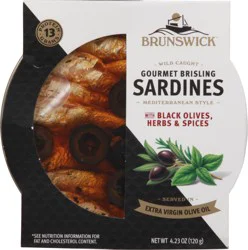 Brunswick Gourmet Brisling Sardines with Black Olives, Herb & Spices 4.23 oz