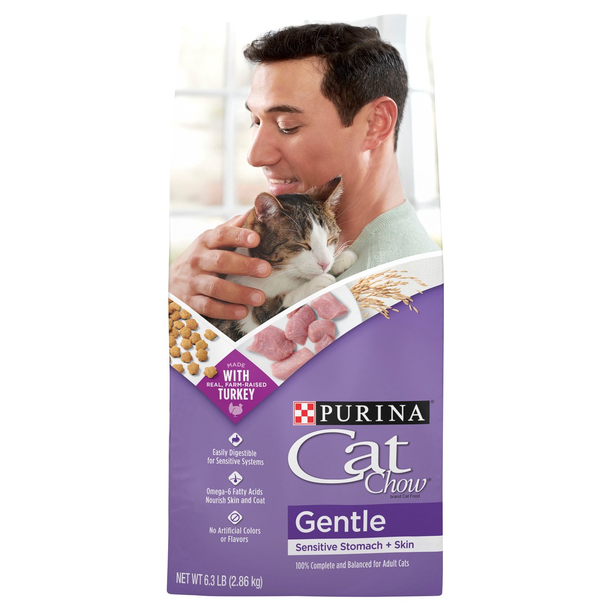 slide 1 of 9, Cat Chow Purina Cat Chow Gentle Dry Cat Food, Sensitive Stomach + Skin - 6.3 lb. Bag, 6.30 ct