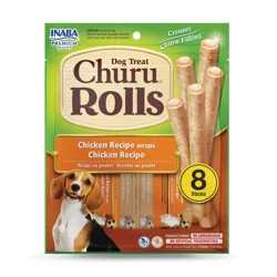 Inaba Churu Rolls for Dogs, Soft & Chewy Baked Chicken Wrapped Churu Filled Dog Treats, 0.42 oz per Stick, 8 Sticks, Chicken Recipe