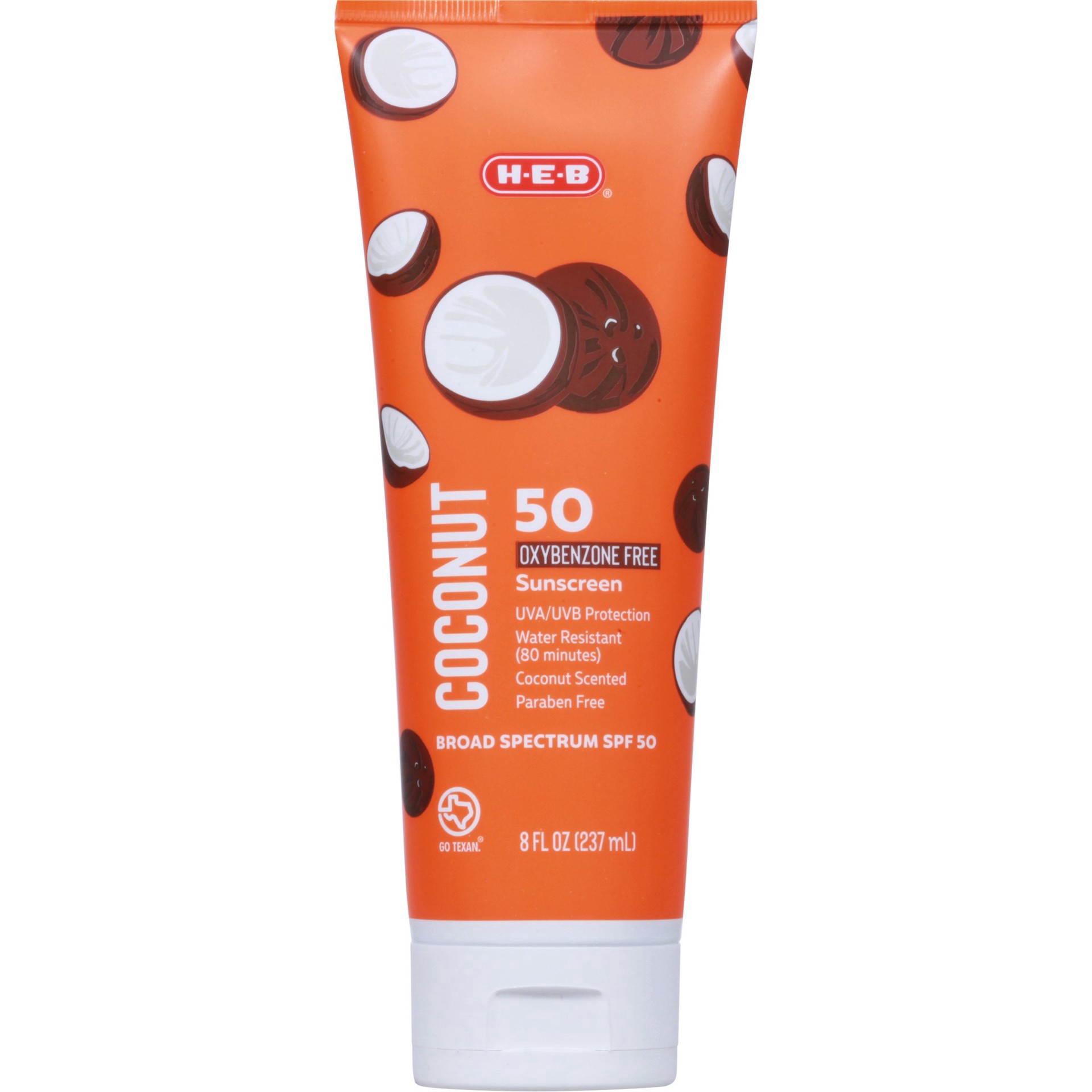 slide 1 of 1, H-E-B Solutions Oxybenzone Free SPF 50 Coconut Sunscreen, 8 oz