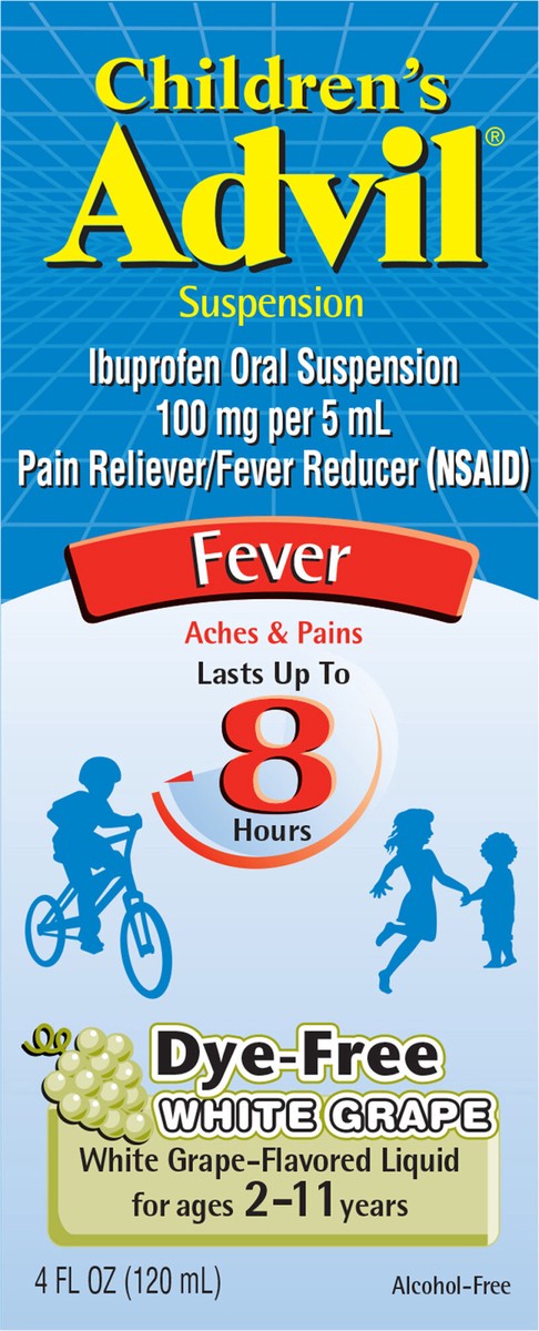 slide 2 of 13, Advil Children's Advil Pain Reliever and Fever Reducer, Dye Free Liquid Children's Ibuprofen for Pain Relief, White Grape - 4 Fl Oz, 4 fl oz