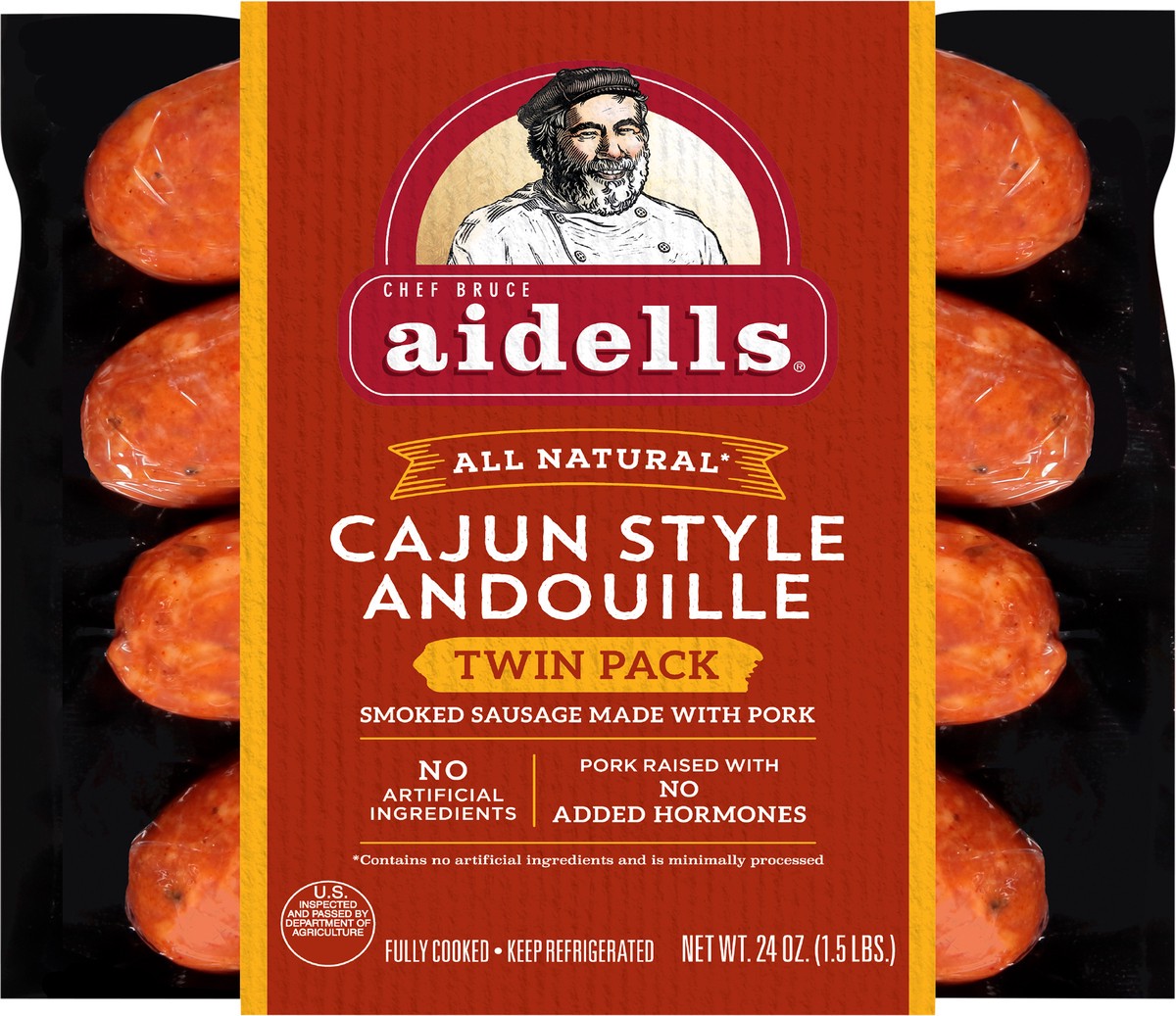 slide 4 of 6, Aidells Cajun Style Andouille Pork Sausage, 24 oz