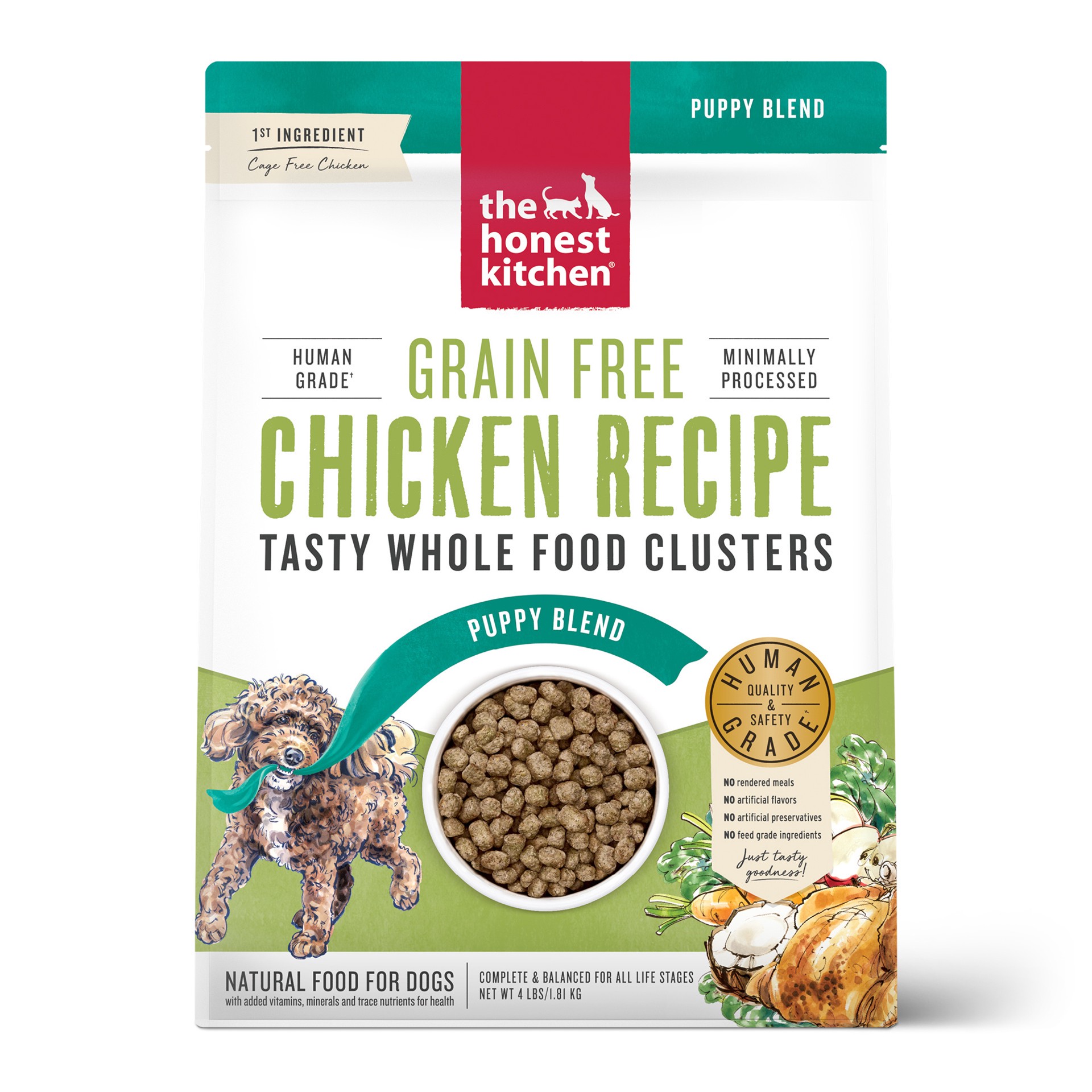 slide 1 of 8, The Honest Kitchen Whole Food Clusters Whole Food Clusters Puppy Grain Free Chicken Dry Dog Food, 4 lb Bag, 1 ct