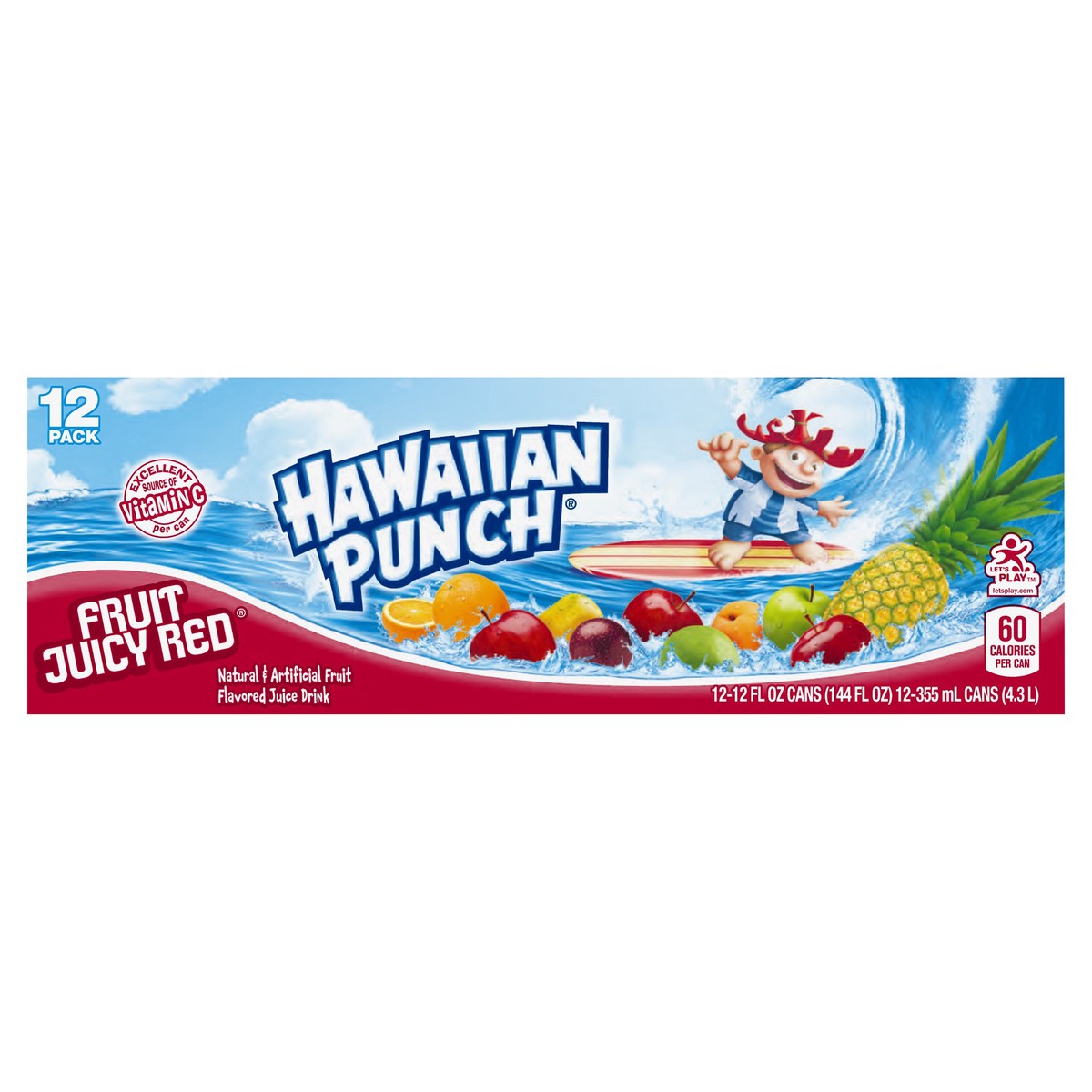 slide 1 of 1, Hawaiian Punch Fruit Juicy Red, 12 fl oz cans, 12 pack, 12 ct