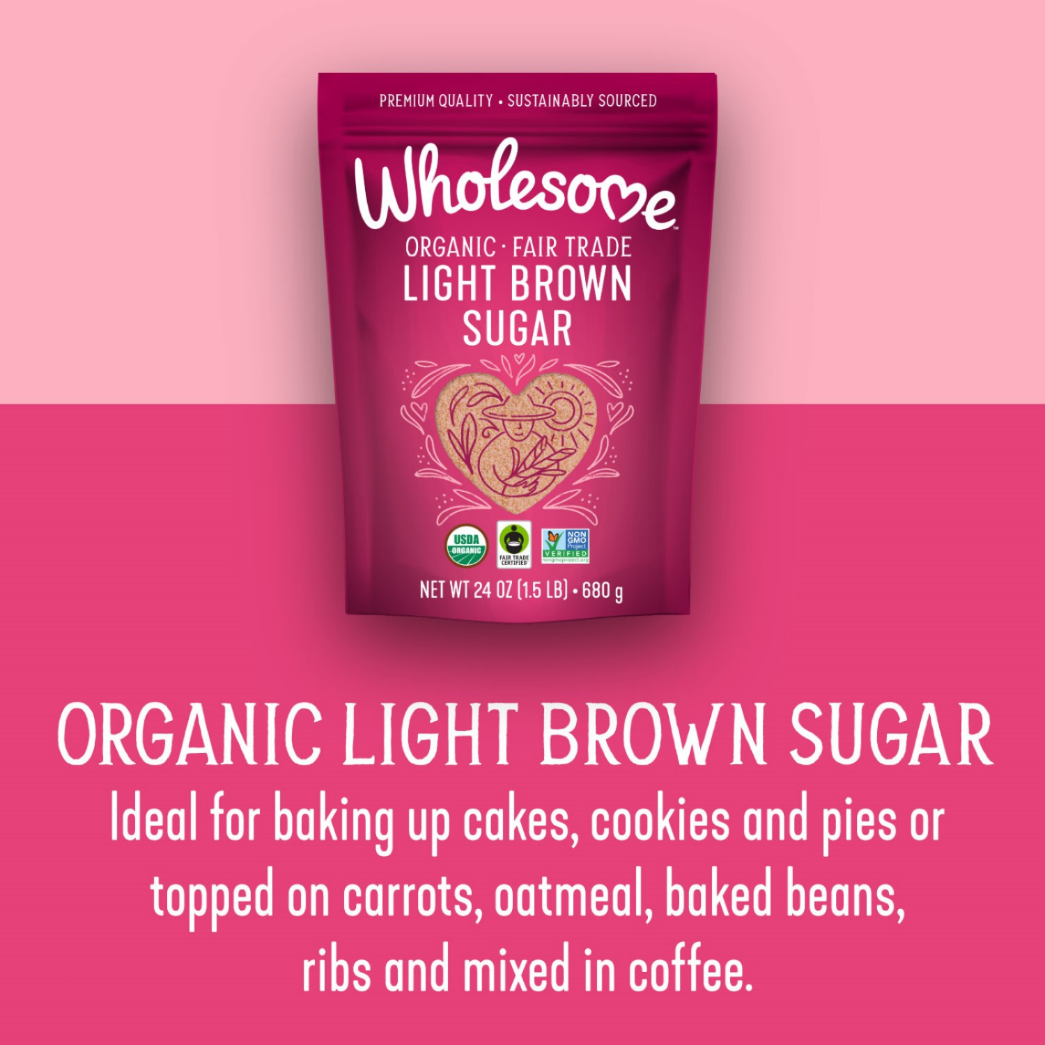 slide 4 of 5, Wholesome Organic Light Brown Sugar 24 oz, 24 oz