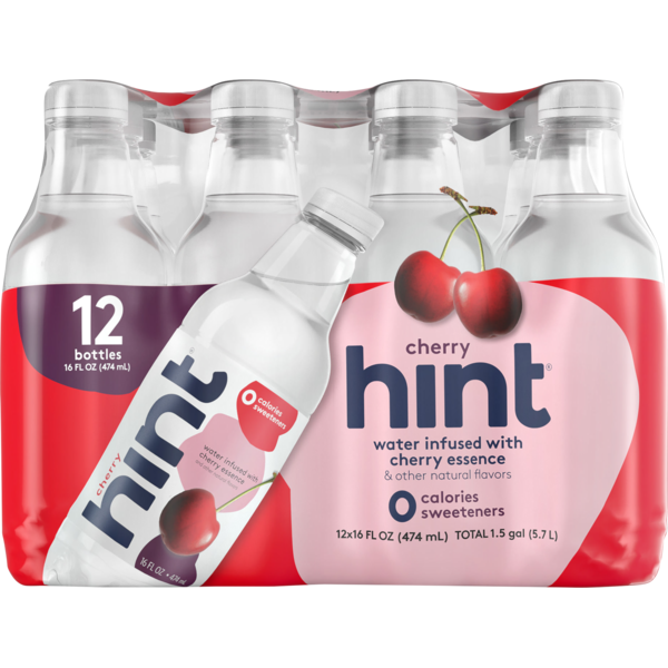 slide 1 of 1, hint Cherry Unsweetened Flavored Water, 12 ct; 16.9 fl oz