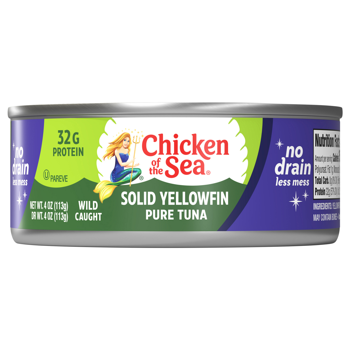 slide 1 of 3, Chicken of the Sea Wild Caught Solid Yellowfin Pure Tuna, No Drain 4 oz, 4 oz