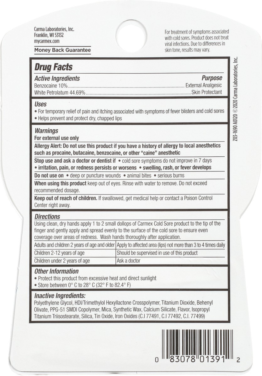 slide 3 of 12, Carmex Multi-Symptom 3 in 1 Cold Sore Treatment 0.07 oz, 0.07 oz