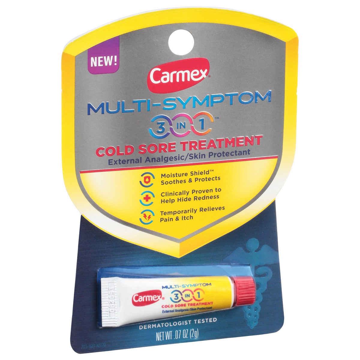 slide 4 of 12, Carmex Multi-Symptom 3 in 1 Cold Sore Treatment 0.07 oz, 0.07 oz