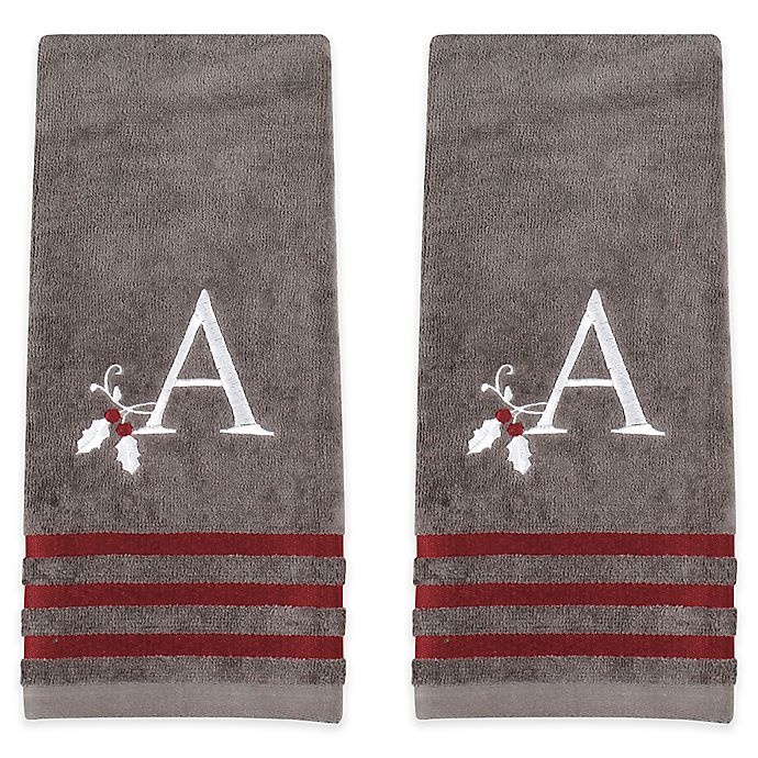 slide 1 of 1, Winter Wonderland Holly Monogrammed Letter A'' Hand Towel - Grey'', 2 ct