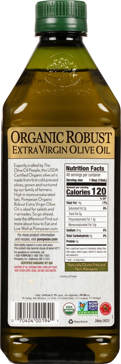 slide 7 of 8, Pompeian Organic Olive Oil, 24 fl oz