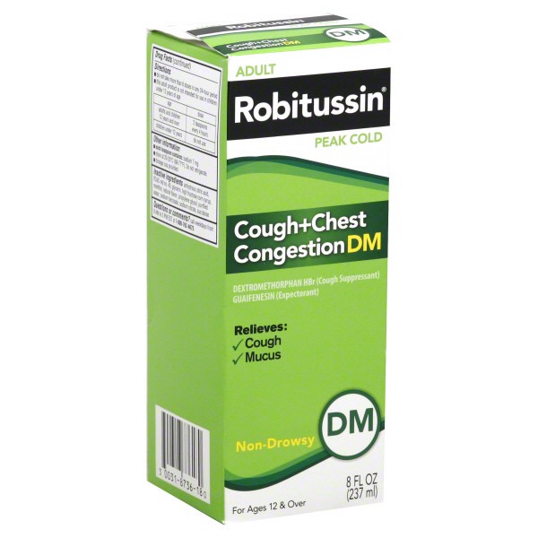 slide 1 of 3, Robitussin Peak Cold Cough + Chest Congestion DM Non-Drowsy Liquid, 8 fl oz