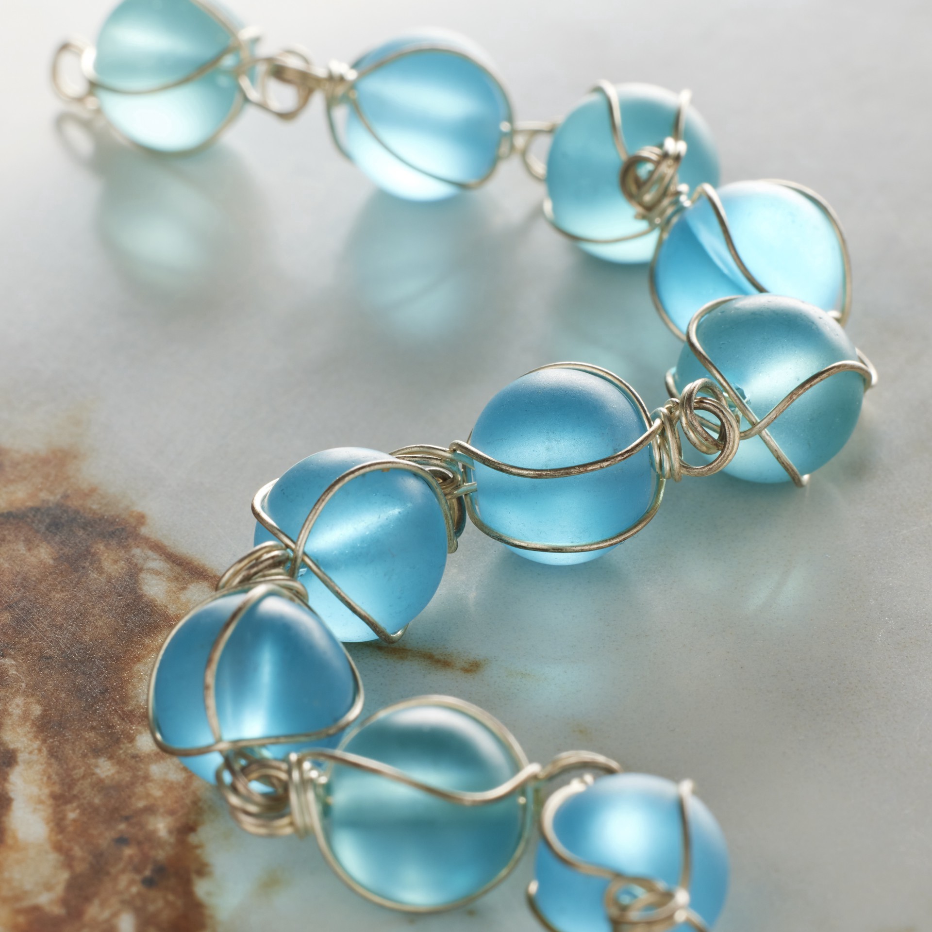 slide 3 of 3, Aqua Wire-Wrapped Glass Beads, 10mm By Bead Landing, 10mm