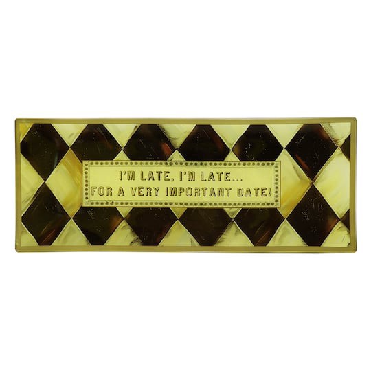 slide 1 of 3, 10.5" Black & Gold Diamond I'm Late Decorative Glass Plate By Ashland, 10.5 in x 4.12 in x 0.25 in