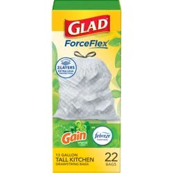 Glad ForceFlex Tall Kitchen Drawstring Trash BagsGain Scent with Febreze