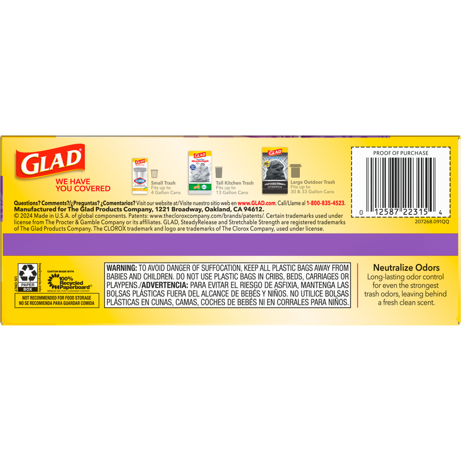 slide 5 of 8, Glad ForceFlex Tall Kitchen Trash BagsGain Lavender Scent with Febreze, 22 ct