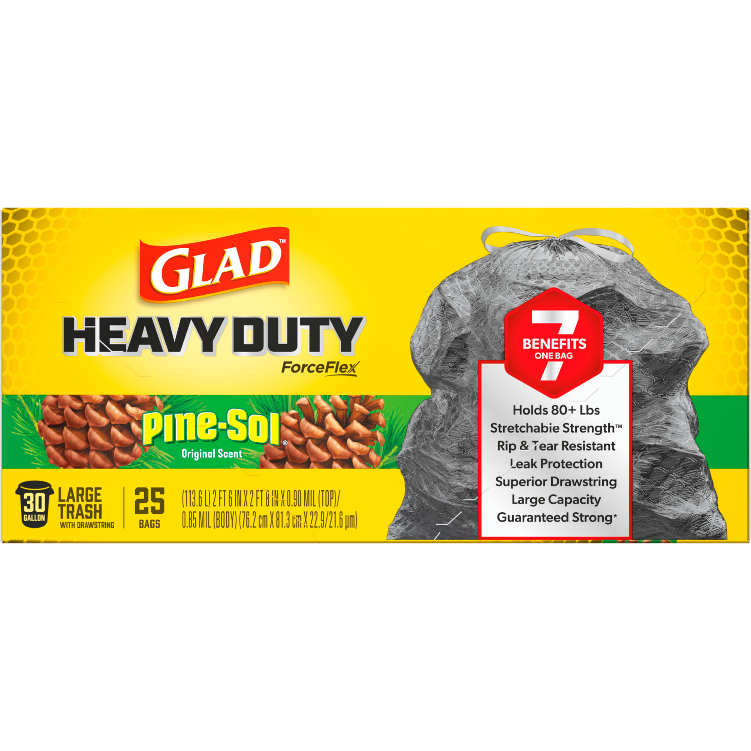 slide 3 of 8, Glad ForceFlex Drawstring Large Trash Bags Pine-Sol Original Scent, 25 ct