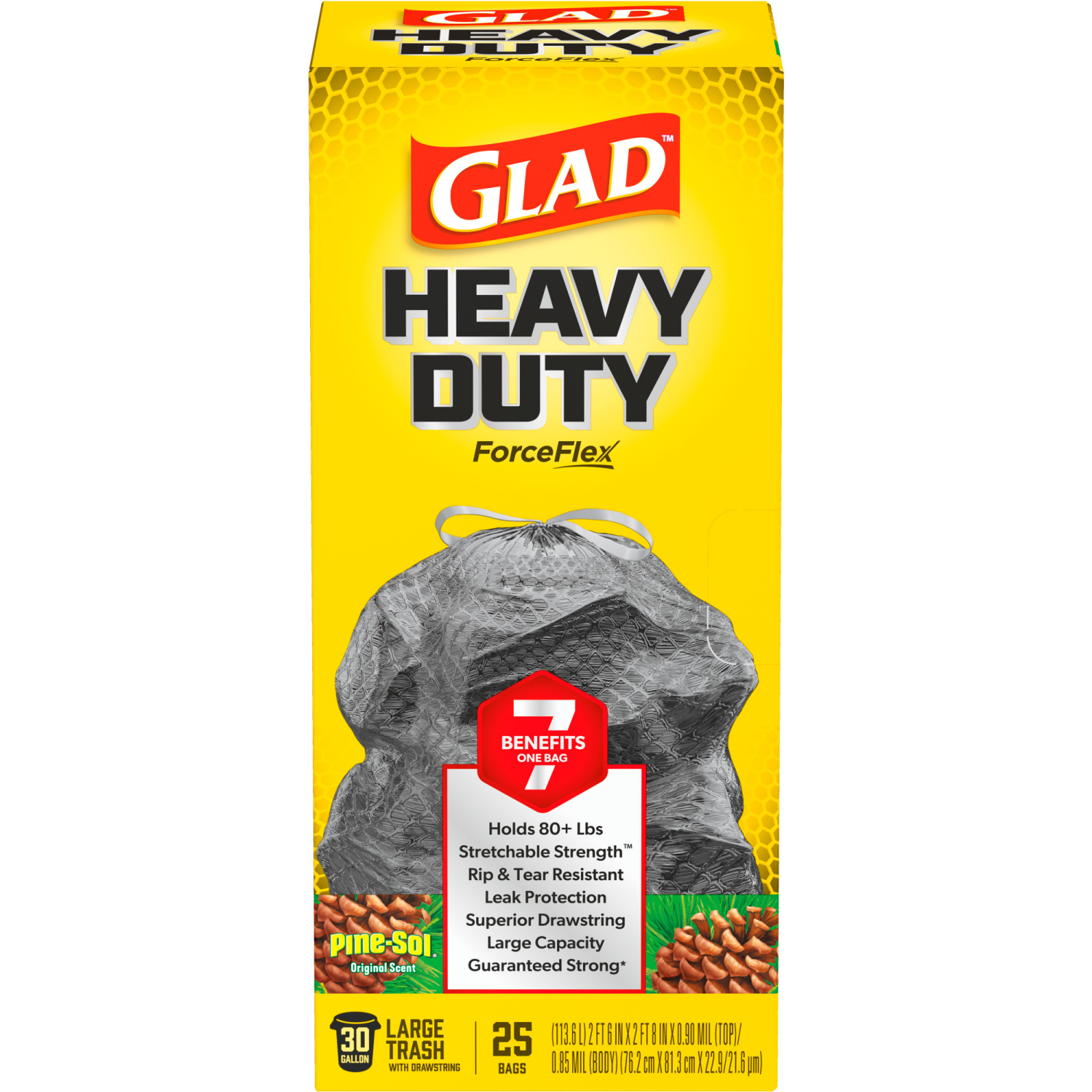 slide 6 of 8, Glad ForceFlex Drawstring Large Trash Bags Pine-Sol Original Scent, 25 ct