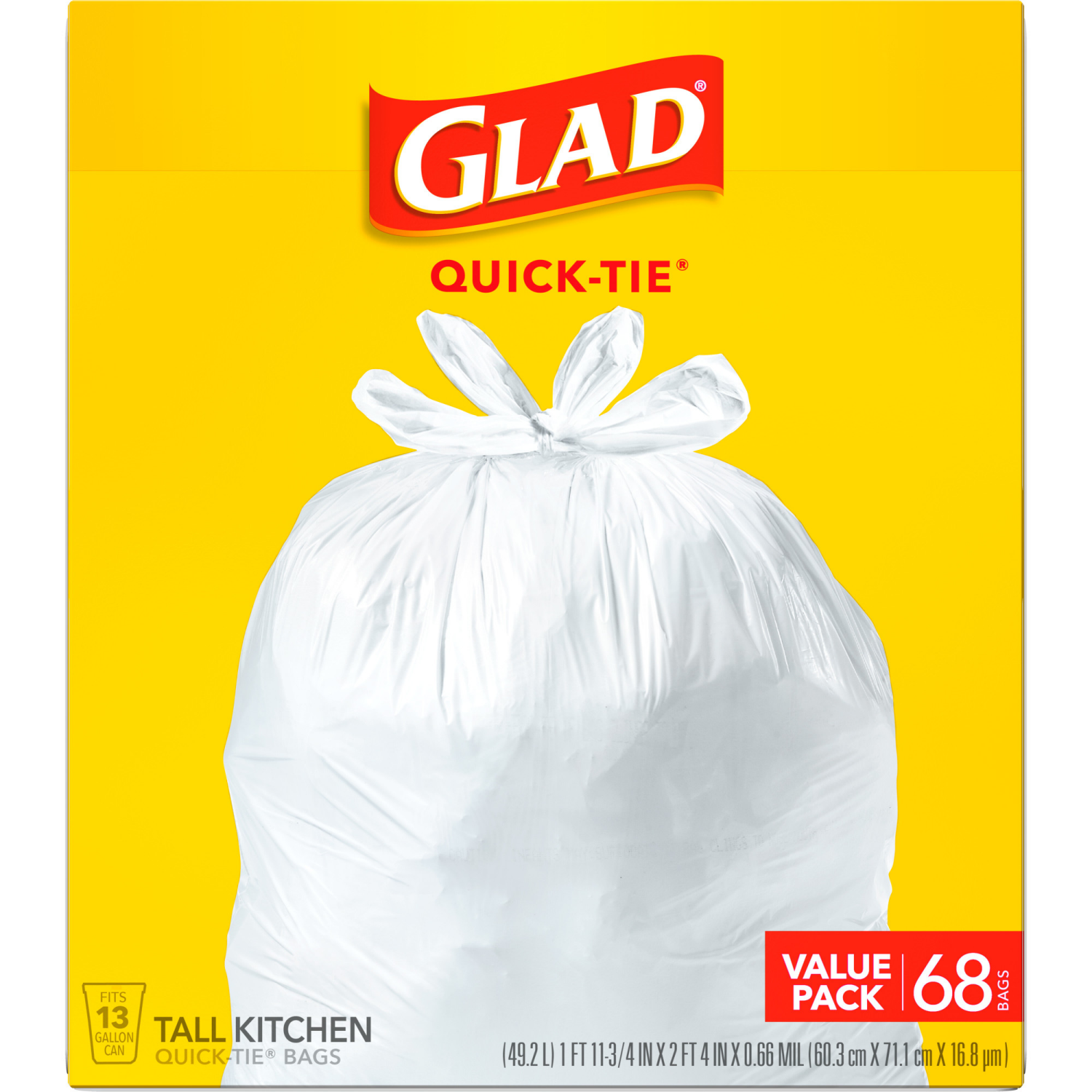 slide 2 of 8, Glad Tall Kitchen Quick-Tie White Trash Bags, 68 ct