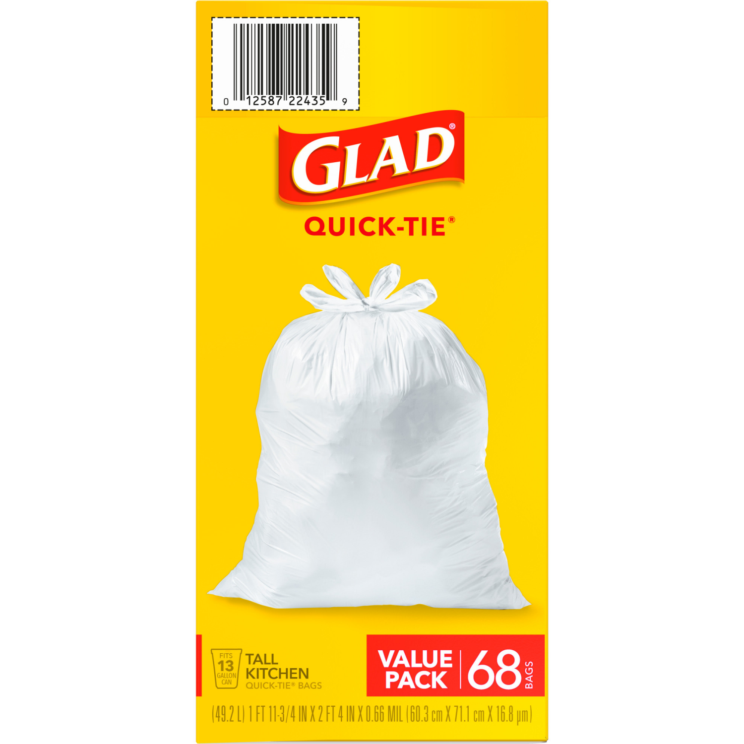 slide 3 of 8, Glad Tall Kitchen Quick-Tie White Trash Bags, 68 ct