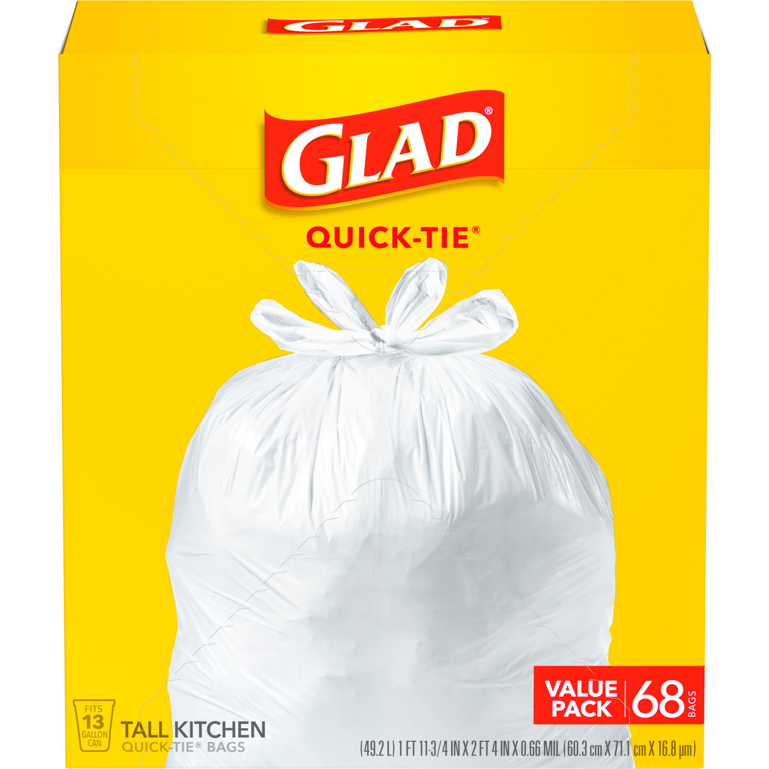 slide 6 of 8, Glad Tall Kitchen Quick-Tie White Trash Bags, 68 ct