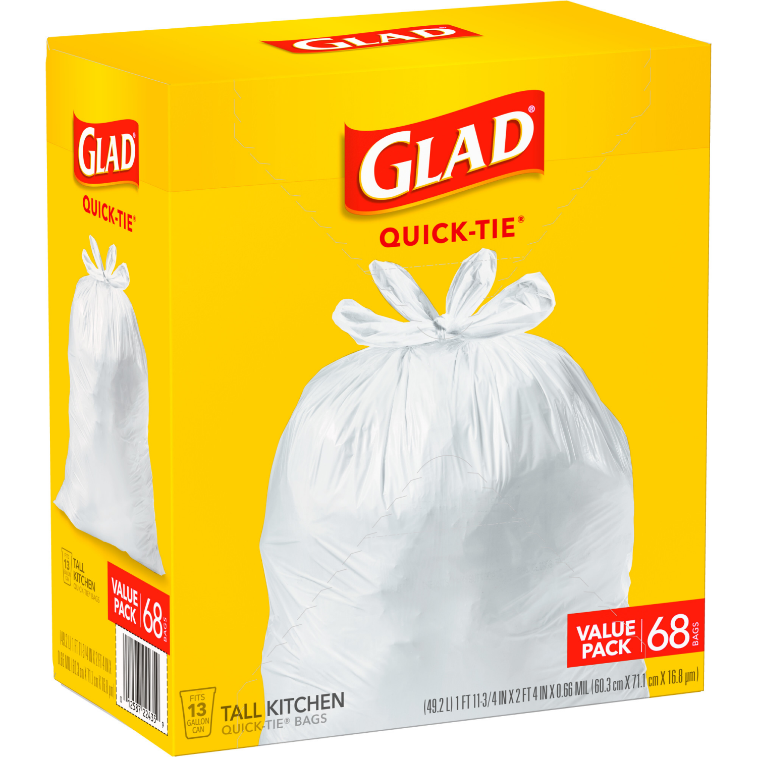 slide 8 of 8, Glad Tall Kitchen Quick-Tie White Trash Bags, 68 ct