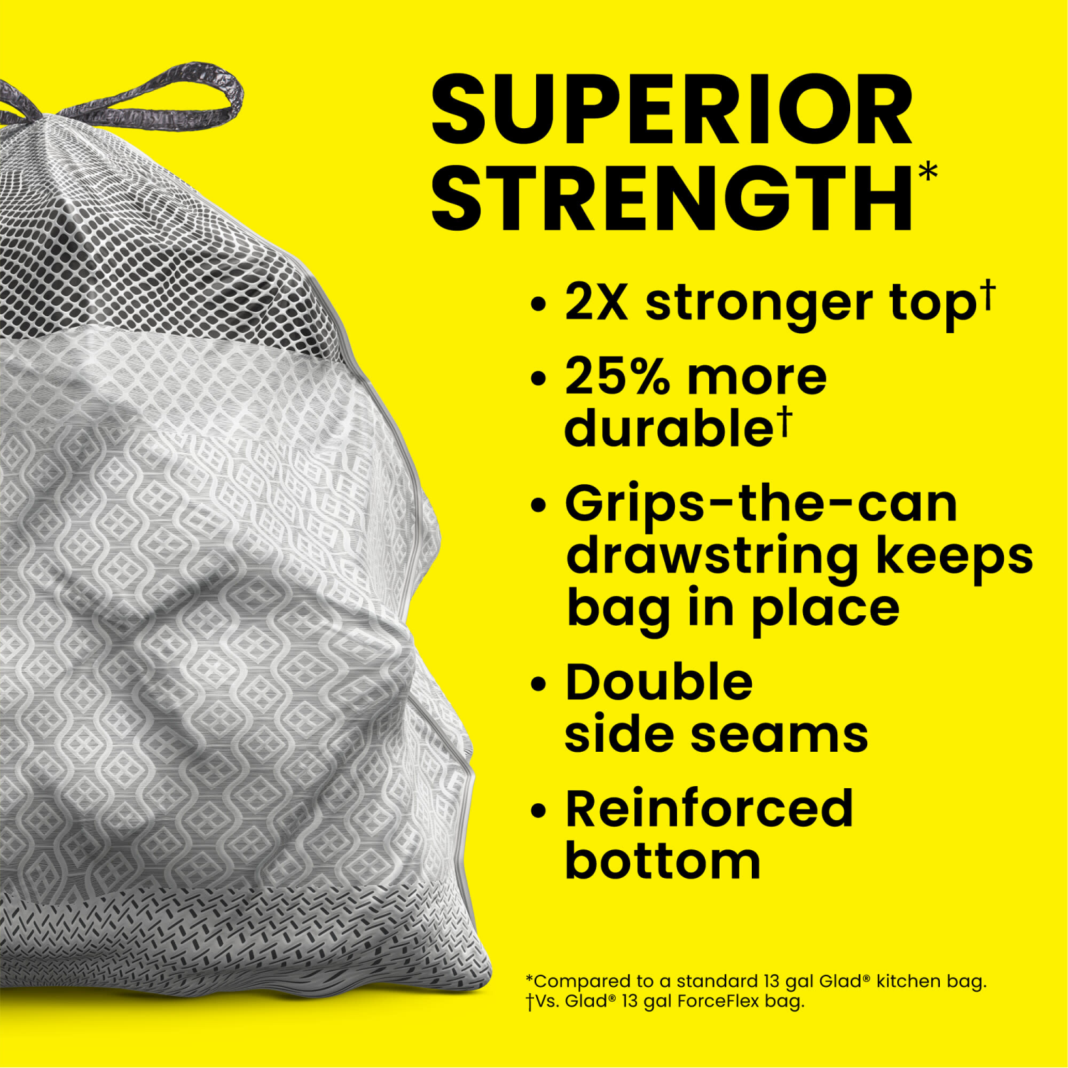 slide 8 of 8, Glad ForceFlex MaxStrength Tall Kitchen Drawstring Trash Bags, 13 Gallon, Odorshield, 34 Count, 34 ct
