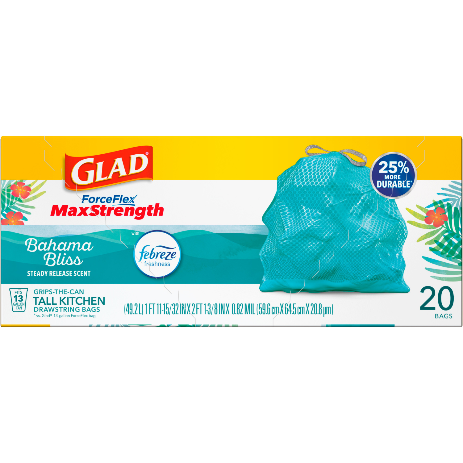 slide 3 of 8, Glad ForceFlex MaxStrength Scented Tall Kitchen Trash Bags, 13 Gallon, 20 Bags, 20 ct
