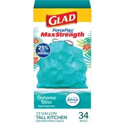 Glad ForceFlex MaxStrength Scented Tall Kitchen Trash Bags, 13 Gallon, 34 Bags