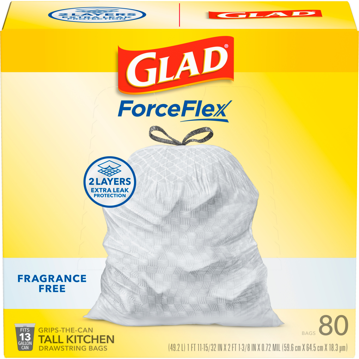 slide 6 of 8, Glad ForceFlex 13 Gallon Kitchen Drawstring Fragrance Free Bags Tall 80 ea, 80 ct