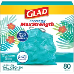 Glad Forceflex Maxstrength Drawstring Bahama Bliss Odor Shield 13 Gallon 80ct