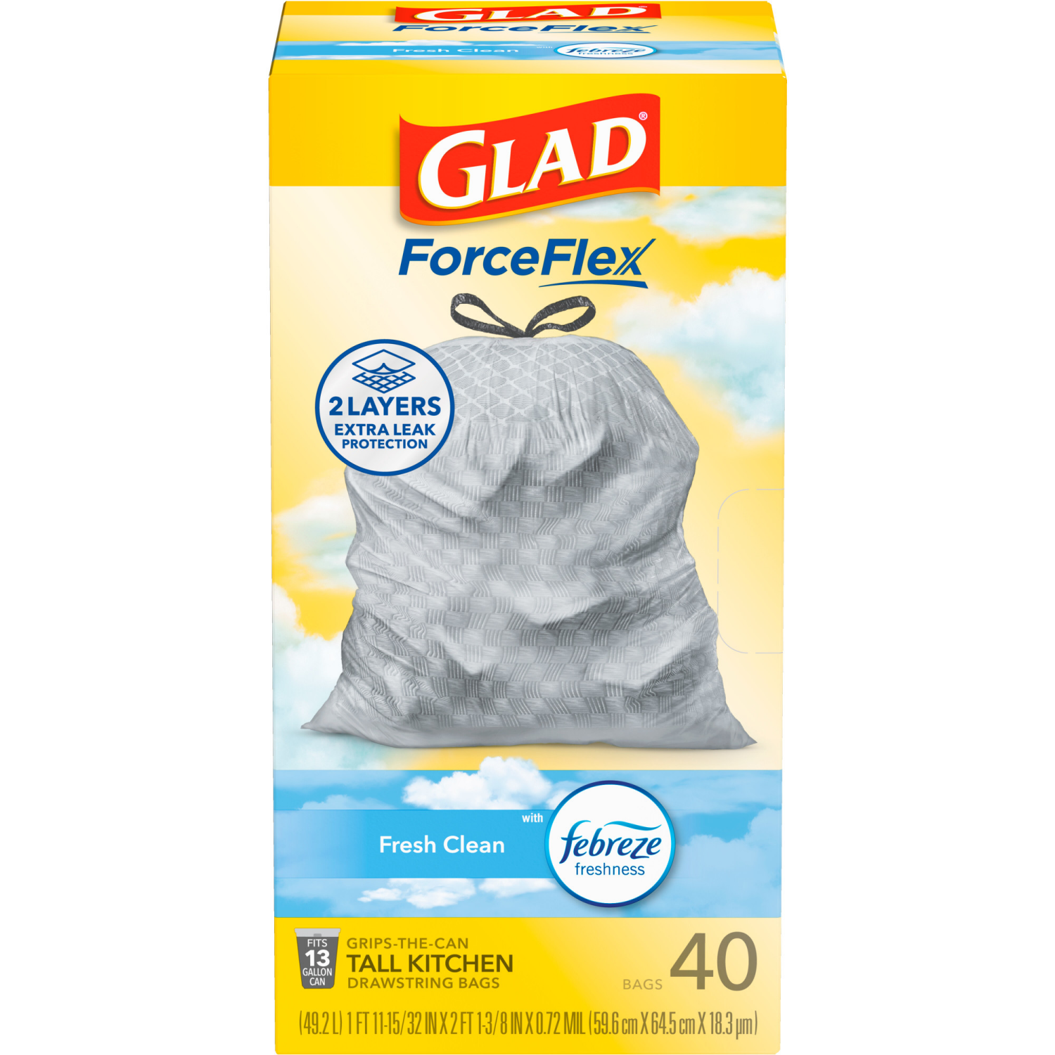 slide 6 of 8, Glad Force Flex Drawstring Fresh Clean Odor Shield 13 Gallon 40ct, 40 ct