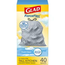 Glad Force Flex Drawstring Fresh Clean Odor Shield 13 Gallon 40ct