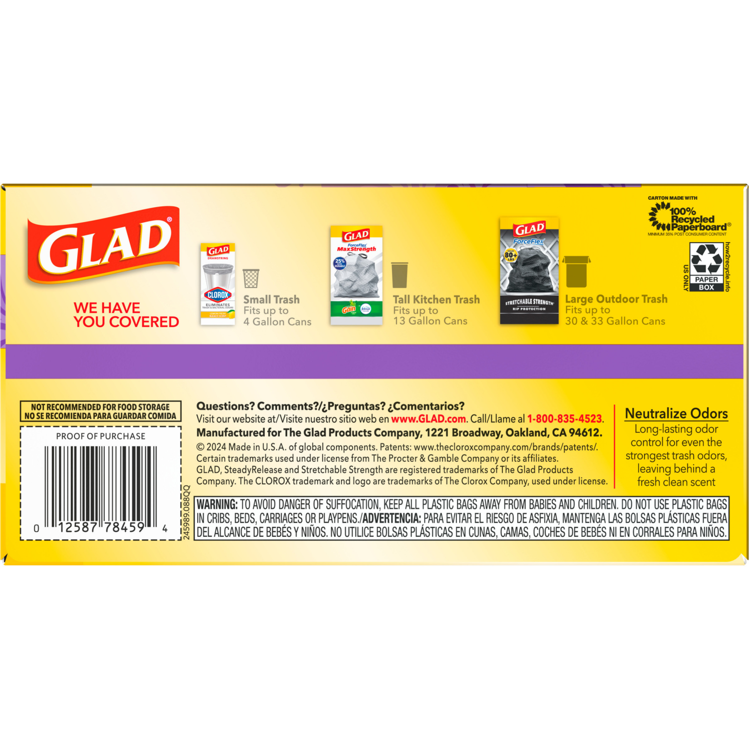slide 5 of 8, Glad Force Flex Drawstring Gain Lavender Odor Shield 13 gal 40ct, 40 ct