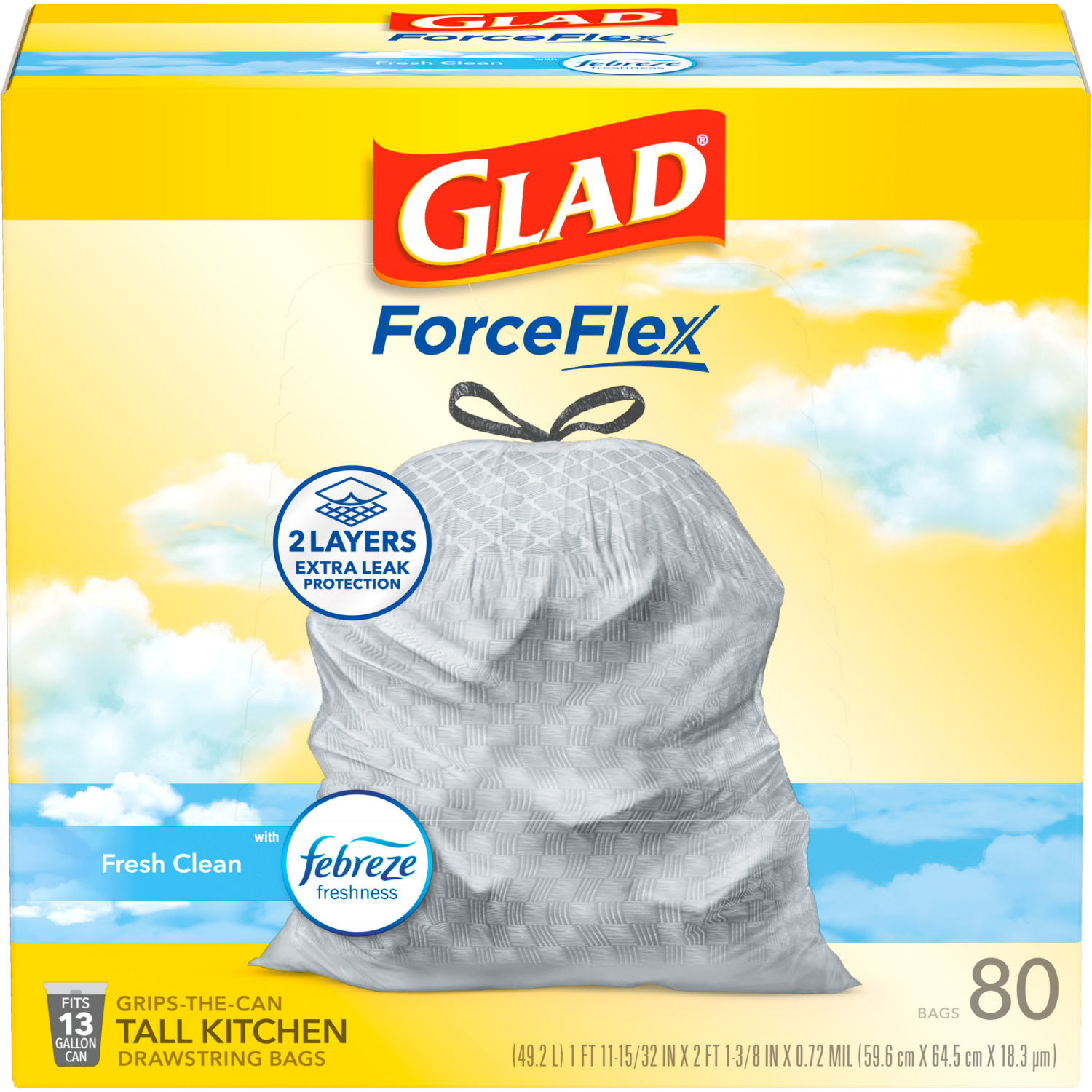 slide 6 of 8, Glad Force Flex Drawstring Fresh Clean Odor Shield 13 Gallon 80ct, 80 ct