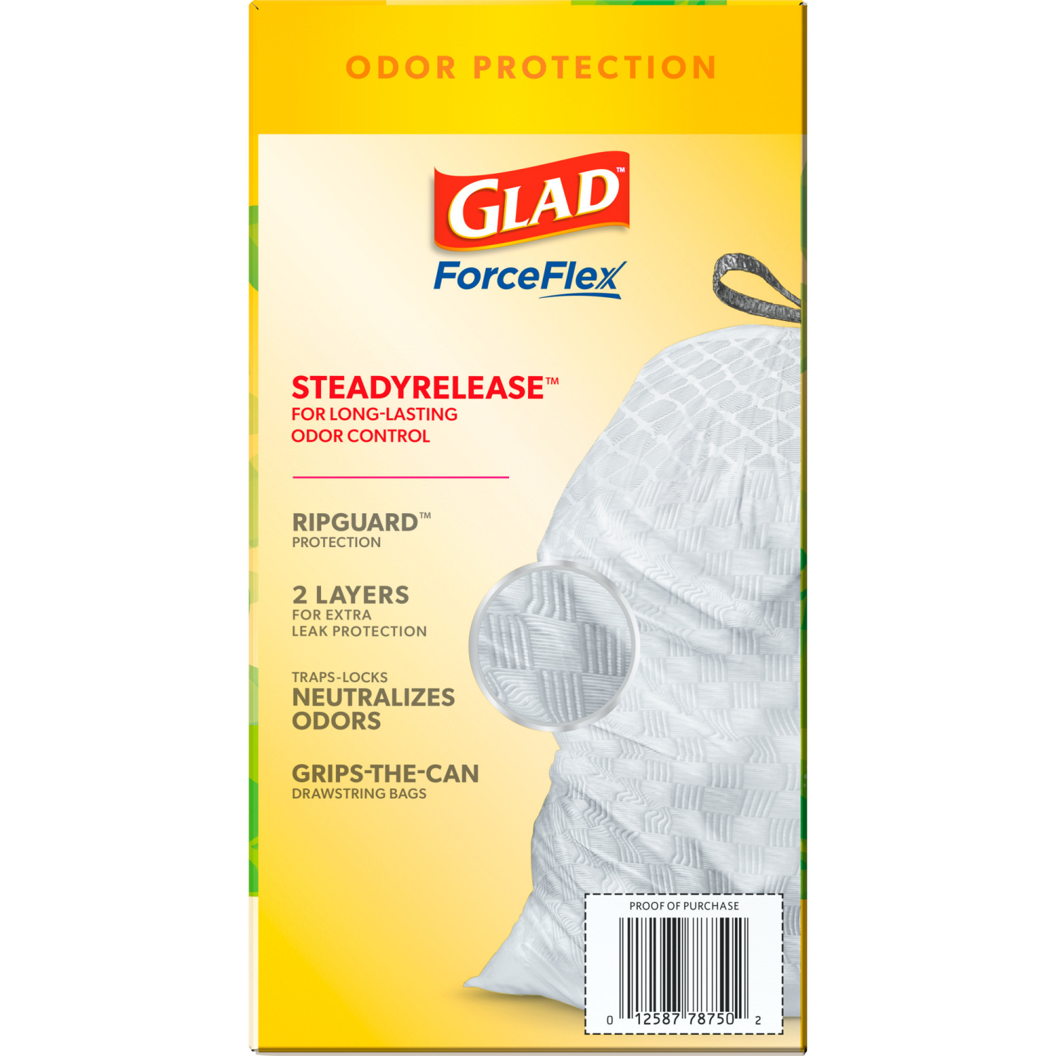 slide 5 of 8, Glad Force Flex Drawstring Gain Original Odor Shield 13 Gallon 80ct FM01, 80 ct